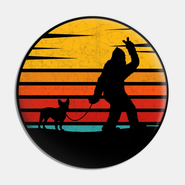 Vintage Retro Bigfoot Walking French Bulldog [ Frenchie ] Pin by heidiki.png