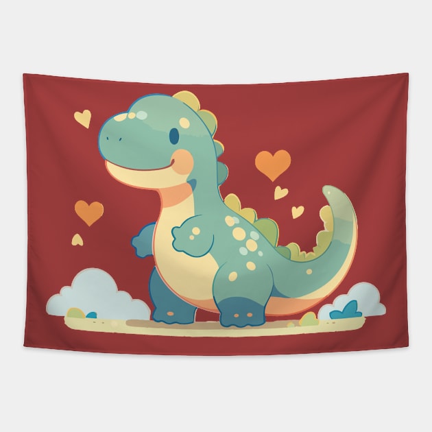 Cute Baby Dino Kawaii Hearts T Rex Tapestry by Kawaii Kingdom