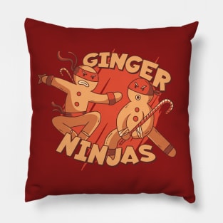 Cute Christmas Ginger Ninjas // Funny Gingerbread Men Pillow