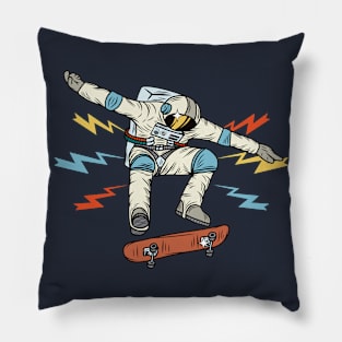 Retro Skateboarding Astronaut Illustration Pillow