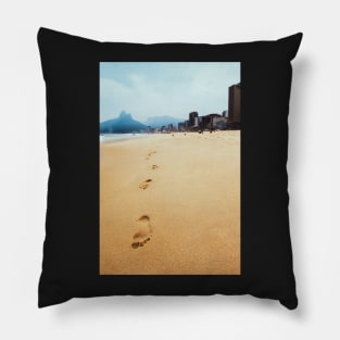 Footprints in Sand on Ipanema Beach in Rio de Janeiro Brazil Pillow