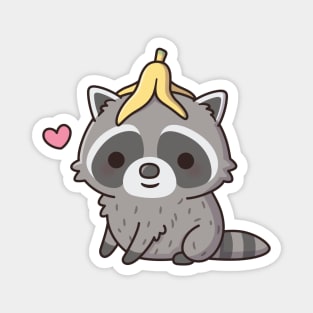 Cute Raccoon With Banana Peel On Head Magnet