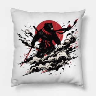 Cool Ninja Bear Japan Retro Vintage Pillow