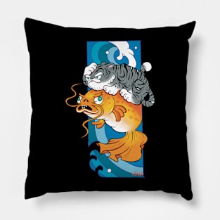 surfer tiger and his koi fish Pillow