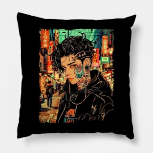 Hispanic Boy in Tokyo Hipster Hip Hop Rap Urban Streetwear Pillow