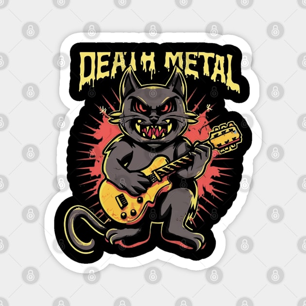 Death Metal Satanic Baphomet Cat playing guitar Magnet by Aldrvnd