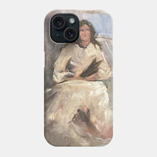 Lady Reading A Book Oil on Canvas Phone Case