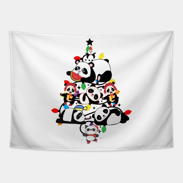 Christmas  Lighting Tree With Funny Pandas Tapestry by Bestworker