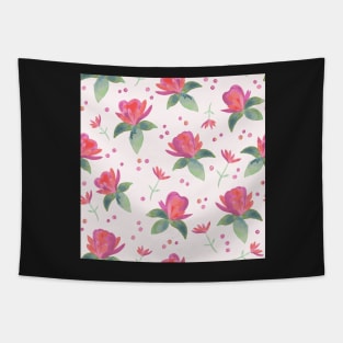 Pink Watercolor Roses with Soft green foliage and dotty background Tapestry