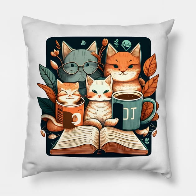 Foodilicious - Funny Cat Caffeine Addiction Coffee Reading Book Pillow by dashawncannonuzf