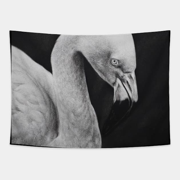 Flamingo - charcoal drawing Tapestry by Iulian Cetanas