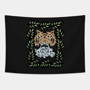 Jungle Tiger Water Fountain Bamboo Tapestry