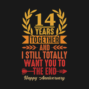 married couple 14 years Together, Happy 14th wedding Anniversary T-Shirt