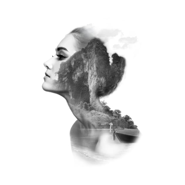 Double exposure - beautiful girl model + sea by Vane22april