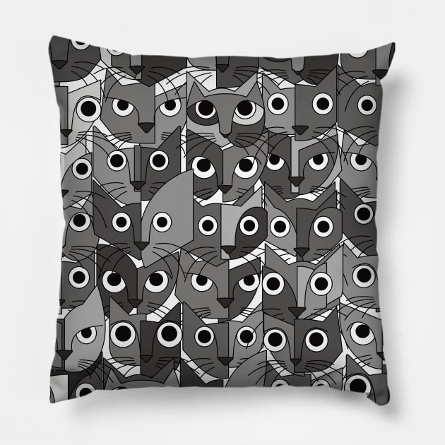 Cats (fortyfive pack bw version) Pillow by bulografik