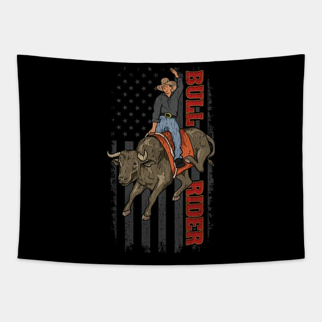 Vintage American Flag Bull Riding Gift Rodeo Bull Rider Tapestry by Proficient Tees