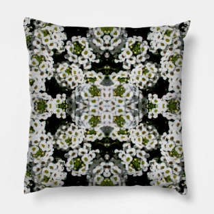 White Alyssum Flowers Mandala Warp Abstract Pillow