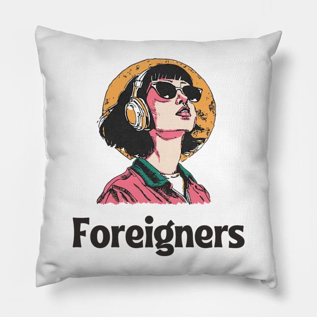 Women Listening To Foreigner Pillow by grayscalecoloring