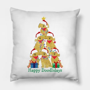 Golden Doodle Puppy Christmas Holiday Tree Pillow