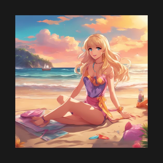 Otaku Approved Beach Anime Girl Collor View by animegirlnft