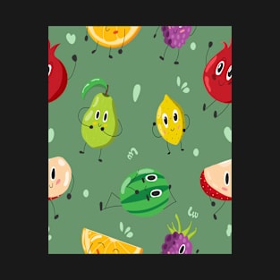 Funny Fruits - Green Background T-Shirt