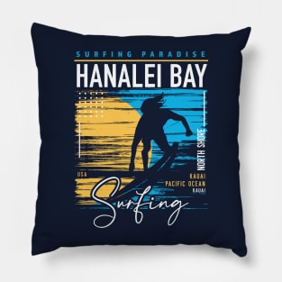 Retro Hanalei Bay Hawaii Surfing // Surfers Paradise // Surf Hawaii Pillow