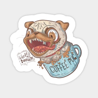 Coffee Pug pun character Magnet