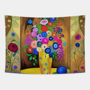 Modern Still Life Painting After Klimt with Flowers in a Gold Vase Tapestry