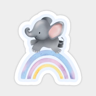 Cute Elephant On A Rainbow in Watercolor Style Magnet