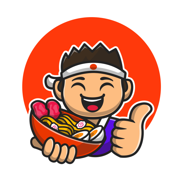 Happy Male Chef Holding Ramen Noodle Cartoon by Catalyst Labs