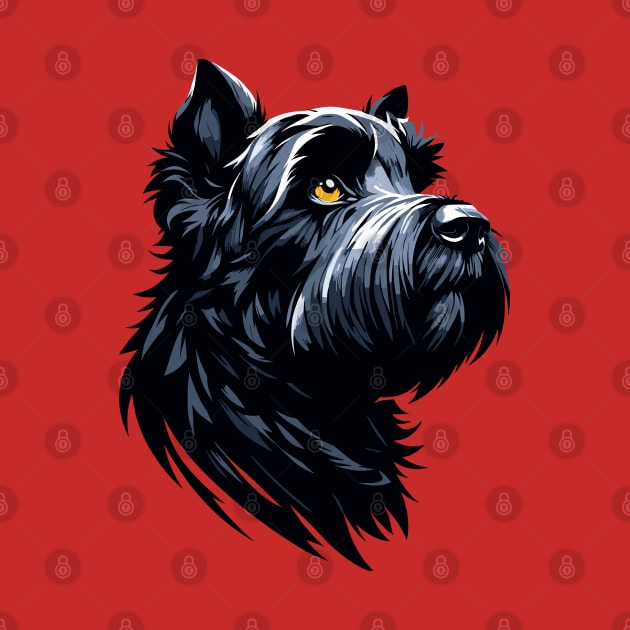 Stunning and Cool Black Russian Terrier Monochrome and Gold Portrait for Father's Day by ArtRUs