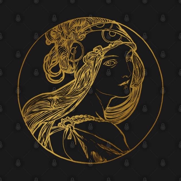 Art nouveau gold silhouette lady by Allbestshirts