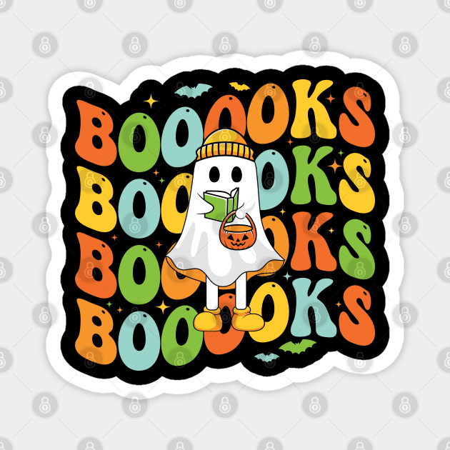 Booooks Cute Ghost reading a book Funny Book Lover Halloween Gift Magnet by BadDesignCo