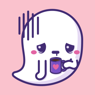 Tired kawaii ghost with coffee cup T-Shirt