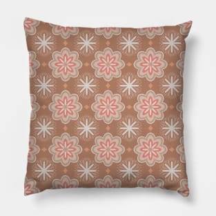 Geometric vintage floral in neutral beige colors tile pattern Pillow