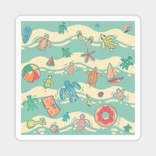 Sea turtles with pool and beach toys Magnet