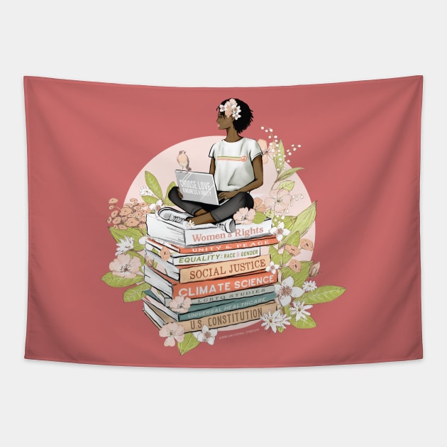 Educated Flower Power Feminism Tapestry by Jitterfly