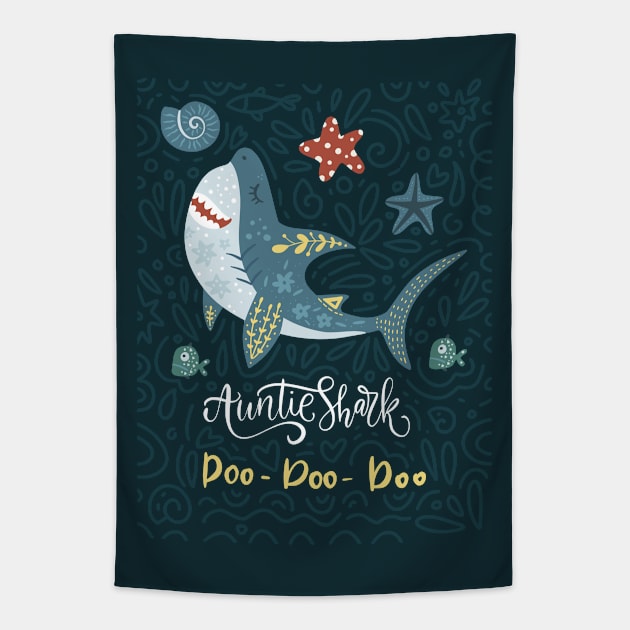 Aunty Shark Doo Doo Doo Tapestry by JunkyDotCom