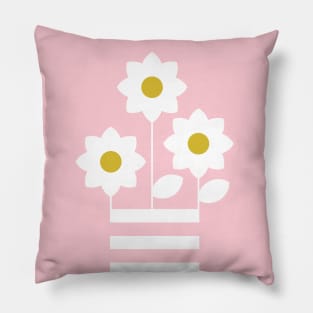 Pretty white abstract flowers design on baby pink background Pillow