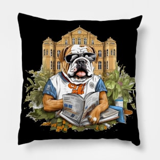 Accountant English Bulldog t-shirt design, a bulldog wearing a graduation cap and holding Pillow