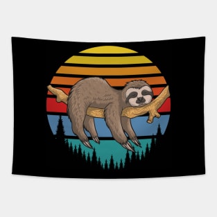 Retro Sunset Sleeping Sloth Tapestry