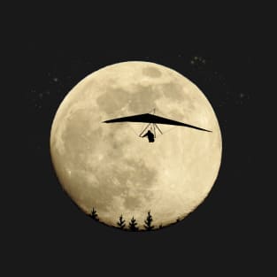 Hang gliding full moon at night flight with stars T-Shirt