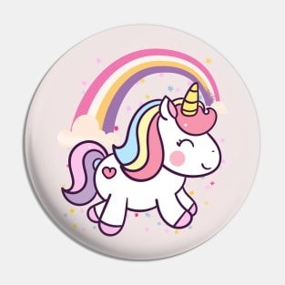 Cute Unicorn With Rainbow and Little Flowers Pin