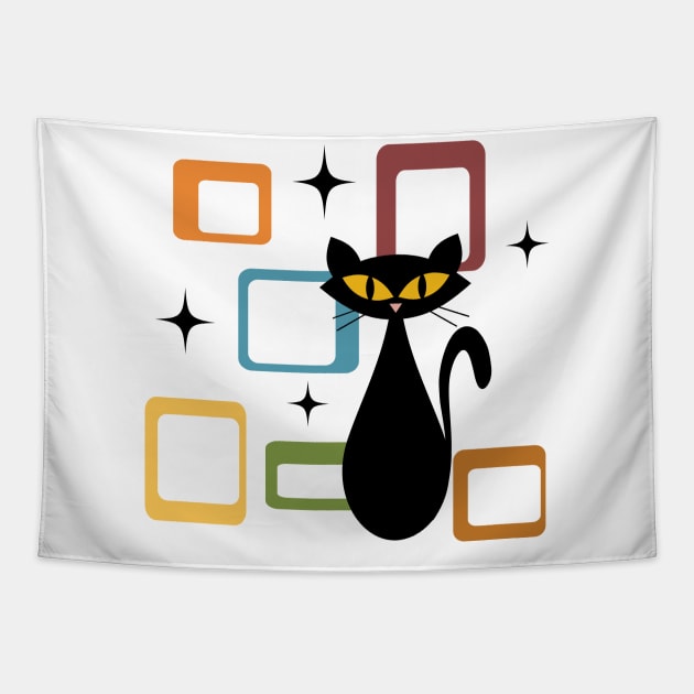 Mid Century black cat Tapestry by BattaAnastasia