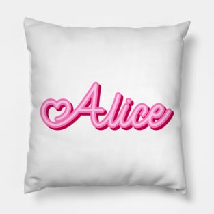 Alice name pink heart Pillow