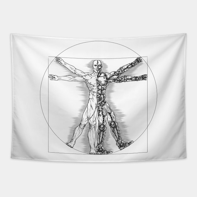 The Cybernetic Renaissance: The Vitruvian Cyborg Tapestry by Holymayo Tee