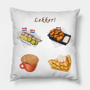 Dutch Food 荷蘭美食插畫 - Haring (Herring), Stroopwafel, Kibbeling, Appeltaart Pillow