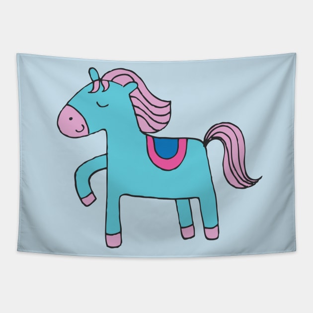 Happy Pony - sky blue and pink by Cecca Designs Tapestry by Cecca