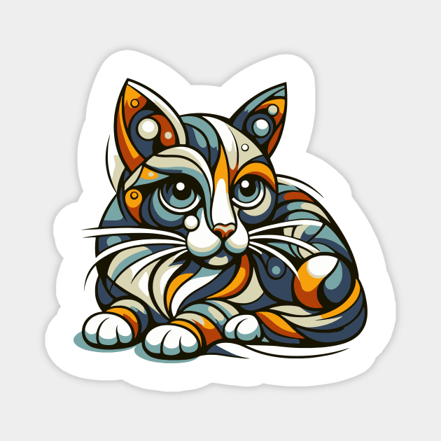 Pop art cat illustration. cubism cat illustration Magnet by gblackid