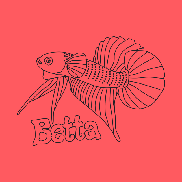 line art of monochrome beta fish by bloomroge